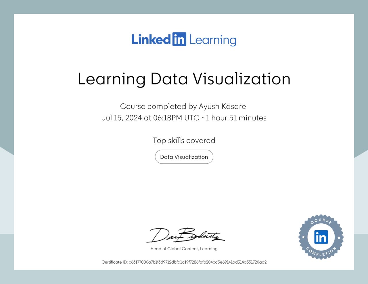 Learning Data Visualization certificate