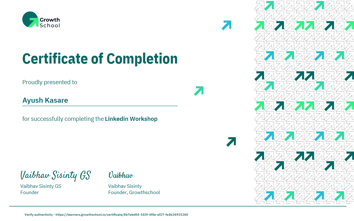 GrowthSchool LinkedIn Growth Workshop certificate