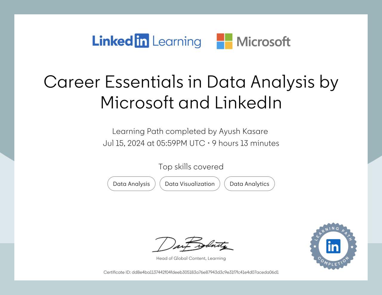 Career Essentials in Data Analysis by Microsoft and LinkedIn certificate