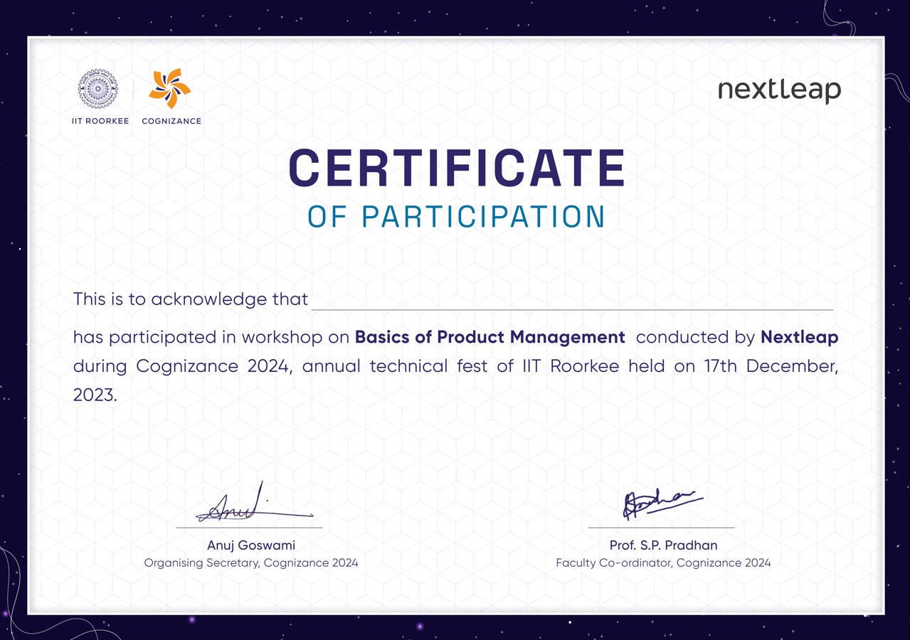 Nextleap Workshop on Product Management certificate
