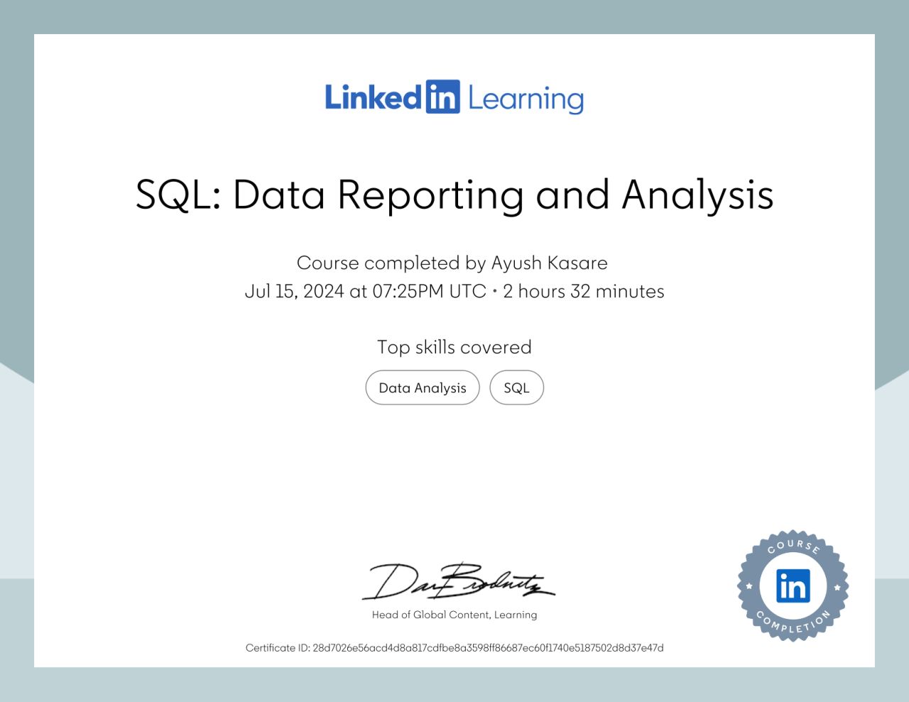 SQL: Data Reporting and Analysis certificate